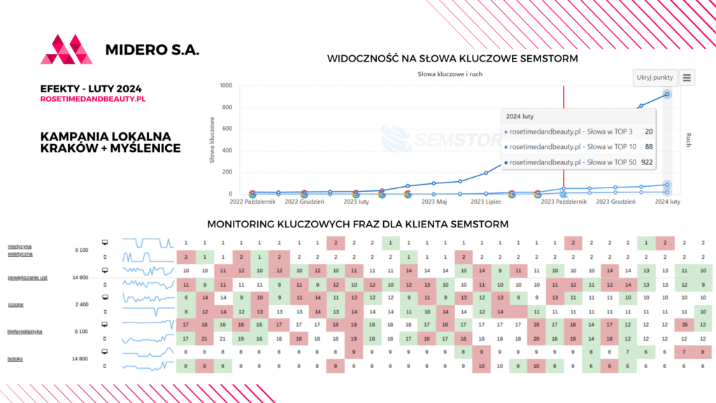 widoczność na słowa kluczowe strony rosetimedandbeauty.pl